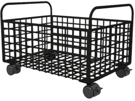 Harilla Rolling Utility Cart, Mobile Rolling Cart Multipurpose Organizer Book Storage Basket under Desk Metal Mesh Storage Bin File Organizer with Wheels, Black, 25cmx48cmx30cm