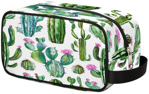 Watercolor Cacti Flowers Pattern Toiletry Bag Hanging Cosmetic Bag Portable Travel Makeup Bag Large Shaving Bag for Women Men