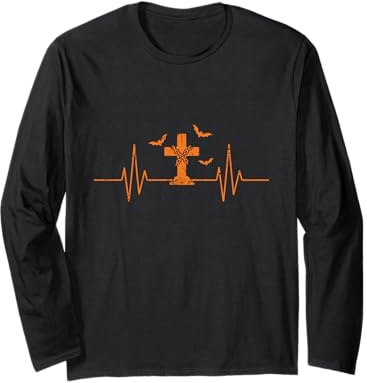 Cruz de Tumba con Cadena Heartbeat EKG Line Halloween Manga Larga
