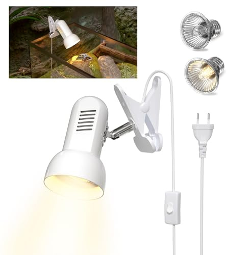 HeatingLux Lampada Tartarughe E27, Lampade Riscaldante per Rettili, lampada Termica E27 per Terrario con Clip, 2 lampade 50W UVB/UVA,Adatta per Rettili, Anfibi, Tartarughe, Lucertole, Ragni e Serpenti