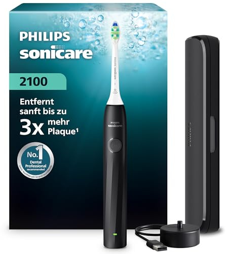 Philips Sonicare 2100 Series Electric Toothbrush - Sonic Toothbrush with 2 Intensity Levels, EasyStart Feature, SmarTimer, 14-Day Runtime, Travel Case, Black, Model HX4023/02, [New]