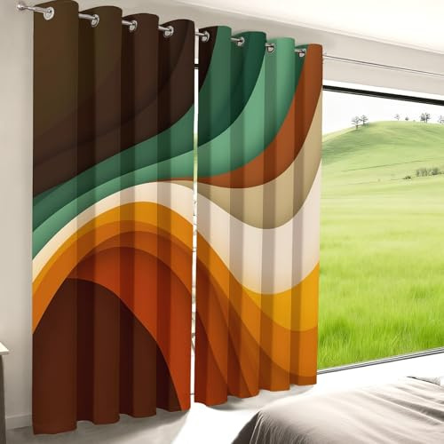Generisch Gardinen Vorhänge mit Kräuselband, Minimalismus Abstraktion Kurven Print Verdunkelungs 2er Set - H200 x B91.5 cm (2er Pack) Farbe Blickdicht Verdunkelungsvorhänge