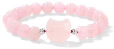 JENCVNL Katze Armband für Damen Männer, 8mm Naturstein Perlen Armband mit süße Katze Stretch Kristalle Katzen Perlenarmband Katzen Schmuck Geschenke für viel Glück für Frauen Herren