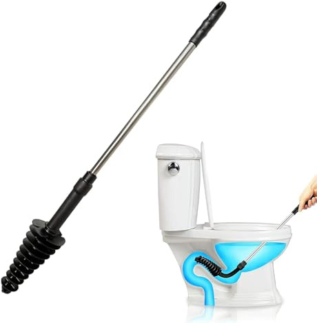 Black Toilet Plunger – Flexible Rubber Head, Stainless Steel Handle | Clears Tough Blockages and Residue – Ideal for Siphon/Modern Toilets – Great for Homeowners and Plumbers