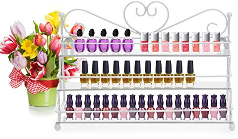 FullBerg Weiß Nagellack Regal mit 3 Metall Ablagen als Wandregal Aufbewahrung für Nagellack oder ätherische Öle Nagellackständer Display Rack Damen