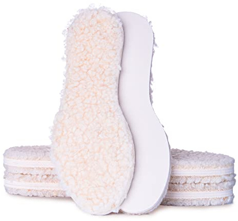 SULPO Semelles d’Hiver - Couche Supérieure : Laine Mouton Naturelle, Inférieure : Mousse de Latex - Chaudes, Absorbent les Chocs, Durables - Thermiques, Isolantes, Automne, Hiver - 36/46, 3 Paires