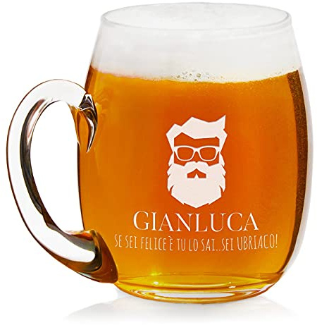 Maverton Boccale personalizzato per la Birra in vetro, capienza 500 ml | H12cm x Ø8,5cm, perfetta idea regalo per compleanno per uomo amante della Birra, felice