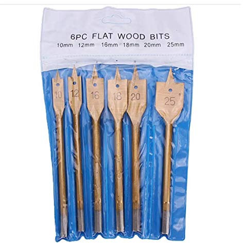 Hardware Milling Cutter 6Pcs / 8Pcs 10mm-25mm 1/4 Inch Hexagon Shank Spade Drill Bit Set Woodworking Hole Opener Cutter Flat Wood Drill Bit Woodworking Tool (Color : 6Pcs Titanium Type)