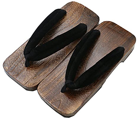 KUNANG Herren Holz Clogs Sandalen, Japanische Holz Geta, Geta Hausschuhe, Japanische Traditionelle Geta Holz Clogs Sandalen Geta Wide Sole Flip Flops. (Schwarz, numeric_42)
