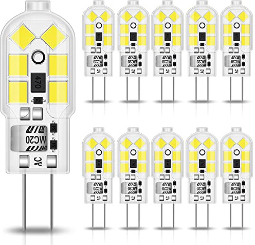 Tailcas G4 LED Cool White 6000K 1.2W Bulbs, Replacement for 10W Halogen 12V AC/DC, No Flickering Non-Dimmable Capsule for Home Lighting, 10PCS