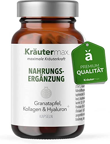 Granatapfel Kapseln | Kapseln Hochdosiert mit Kollagen, Hyaluronsäure, Vitamin A, Vitamin B | Premiumqualität | Granatapfel Extrakt | 1 x 60 Stk