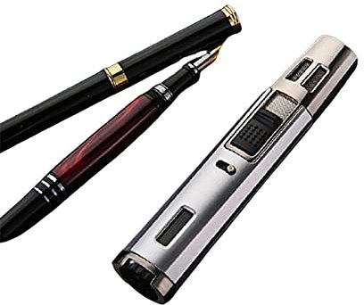 Briquet à Gaz Gonflable Mini Pistolet de Pulvérisation Croix en Métal Double Feu Bleu Droit Allume-cigares Accessoires de Cigarettes (Gaz Non Inclus),Silver