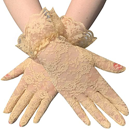 GIVBRO Gants courts en dentelle florale vintage pour mariage, déguisement, danse, fêtes, bars, célébrations