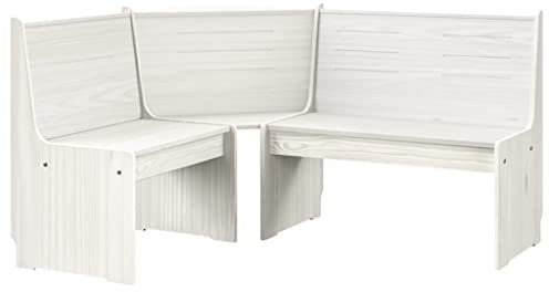 Hommdiy Eckbank Eckbankgruppe für Esszimmer Küche Reine 151 cm Weiß Massivholz Kiefer