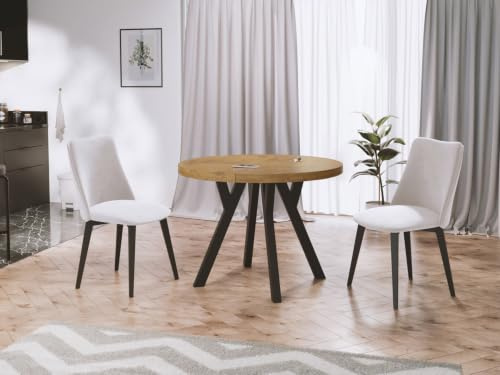 WFL GROUP Designer Runder Ausziehbarer Esstisch - Loft-Stil, Industriell, Platzsparend - Schwarze Beine - 100 bis 200 cm - für 5-10 Personen - Hergestellt in EU - Lancelot Eiche - 200 cm