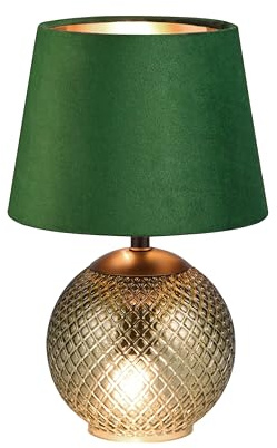 Reality Leuchten Tischleuchte Jonna R51242015, Sockel Glas Grün, Schirm Samt Grün/goldfarbig, exkl. 2x E14