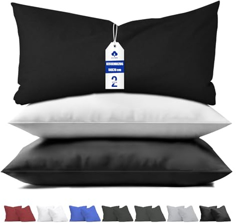 aboveBED Kissenbezug 50 x 70 (2er-Set), Schwarz, Kopfkissenbezug 50x70 cm aus 100% Mikrofaser, Kissenbezug mit Reißverschluss, Weich und Atmungsaktiv, Waschbare