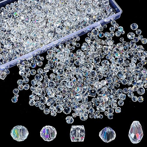1200 Stück Facettierte Glasperlen Kristall Perlen Glänzend Zum Auffädeln | Facettierte Kristallperlen mit Box, glänzende Oberfläche, große Löcher, für Armbänder, Anhänger und Deko