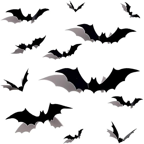 UAMLVCN Fledermaus Dekorationen, 16 teilige 3D Halloween Aufkleber mit schwarzen Fledermäusen, geeignet für Wände, Fenster, Türen, Halloween Partys und Dekorationen zum Aufhängen im Freien