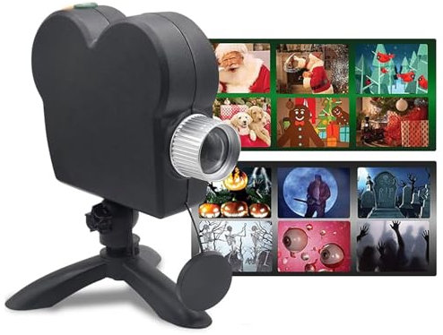 Halloween Christmas Window Projector Light, 12 FX Animated Movies Projection Lamp Show for Outdoor Or Indoor Decoration,Black