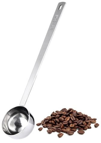 U-Taste Long Handled Coffee Scoop, 18/8 Stainless Steel, 21cm, 30ml | Silver, Metal Measuring Spoons for Ground Coffee, Beans, Powder, Espresso, Tall Canisters, Jars, Cans