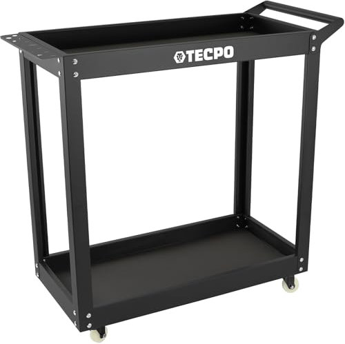 TECPO Werkzeugwagen Rollwagen mit 3 Ladeflächen inkl. Schaumeinlage zum Schutz, 300 kg Tragkraft, Werkstattwagen mit Lochleiste für Werkzeuge - geeignet als Transportwagen (2 Etagen)