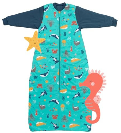 schlummersack Kinder Schlafsack Baby Winter 150 cm Meerestiere | Winterschlafsack Baby mit Ärmel 3.5 Tog Baby Schlafsack Winter | Winter Schlafsack Baby