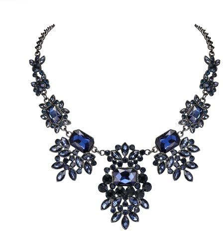 EVER FAITH Strass Kragen Halskette für Damen Kristall Floral Art Deco Vintage Statement für Hochzeit Party Dunkel-Blau