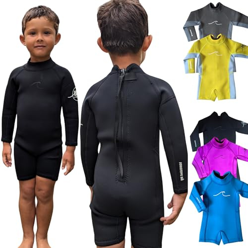 Selective HA Baby, Infant, Toddler, Kids Ultrasoft 1.5mm and 2.5mm Neoprene Longsleeve Shorty Wetsuit Springsuit, Yamamoto and Traditional Neoprene Versions (Black Onyx 2.5mm Yamamoto, 2T (M))