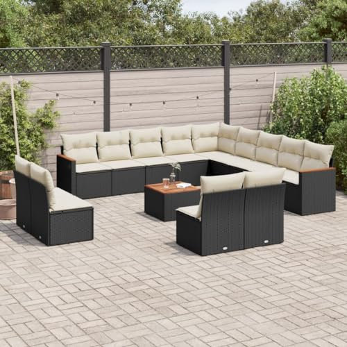 ZEYUAN 14-TLG. Garten-Sofagarnitur mit Kissen Schwarz Poly Rattan, Lounge Gartenmöbel Set, Möbelsets, Balkon Möbel, Gartenlounge, Gartensofa - 3226490
