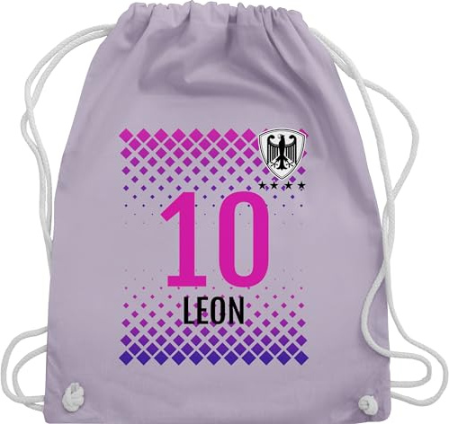 Turnbeutel Rucksack - 2026 WM Fanartikel - Deutschland Fussball Trikot Germany Name und Nummer personalisiert - Unisize - Pastell Lila - em fußball personalisierte taschen fußball.