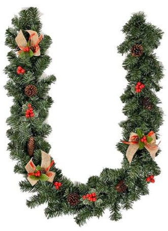 perfk Künstliche Weihnachtsgirlande mit roten Beeren und Tannenzapfen, 1,8 m lang, Weihnachtsgirlande für Kamin, Party, Tor, Treppe