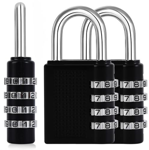 LockMingle 2 Pack Combination Lock Security Padlock - 2 x Packlocks Weather Proof Padlock with 4-Digit Smooth Dial for School Gym Outdoor Shed Locker -Black