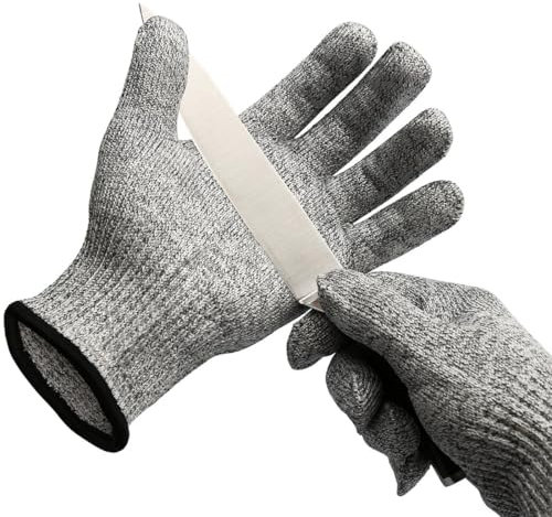 1paia Guanti Anti Taglio, Guanti Antitaglio con Protezione di Livello 5 ad Alte Prestazioni Guanto Antitaglio Macellaio Guanti da Lavoro per Taglio di Carne, Ostriche, Affettatura Mandolino（grigio）