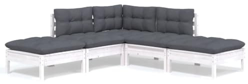 WEMYUFURN 5-TLG. Garten-Lounge-Set mit Kissen Weiß Kiefernholz, Outdoor-Sitzgruppe, Terrassen-Lounge-Set, Garten-Couchgarnitur - Wetterbeständig, Komfortabel - für Terrasse, Garten und Balkon