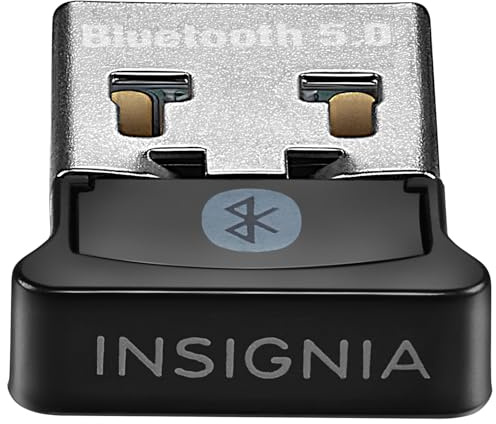 Insignia USB Bluetooth 5.0 Adapter for PC, Dongle Receiver, Plug and Play, Nano Compact Design, EDR & BLE, Supports Windows 11/10/8.1/7 for Desktop, Laptop, PS5/PS4/Xbox Controller