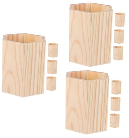Garneck 12 Stk Aufbewahrung Fässer Aus Holz Stifthalter Quadratischer Stiftbehälter Organizer Für Make-up-pinsel Runder Bleistiftbecher Make-up-pinselbecher Stiftbecher Aus Holz Hölzern