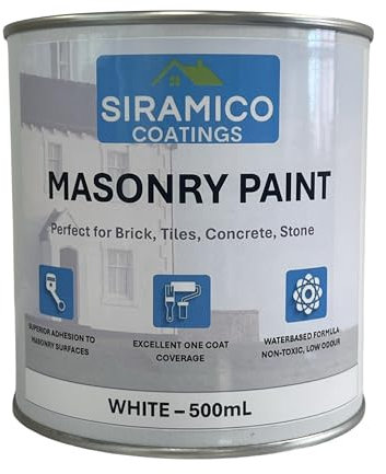 SIRAMICO COATINGS | Masonry Paint | Smooth White | 500 ml |10 Year protection of Masonry surfaces | Washable Paint (White, 500 ml)