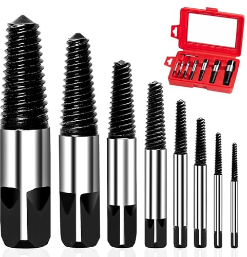 MSIHEY Kit Extracteur De Vis 8 Pièces, 1/8-9/5, Tourne a Gauche Extracteur de Boulons, Pouces Avec Boîte de Rangement D'extraction De Vis pour Desserrer et Enlever les Bloquées ou Cassées