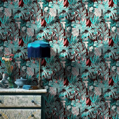 Selbstklebende Tapete Türkise Tigerpflanze Strukturtapete Wandtattoo Schlafzimmer Tapete Selbstklebend Vliestapete Wallpaper for Living Room Tapeten Leicht zu Entfernen Wandschutzfolie 38.6x250.6cm