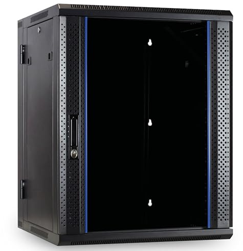 DSIT 22HE nätverksskåp (serverskåp) 19 tum vändbart vägghölje med glasdörr (B x D x H) 600 x 600 x 1 100 mm – svart – lastkapacitet 60 kg
