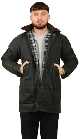 janisramone® Gepolsterte Wachsjacke für Herren, Baumwolle, gesteppte Jacke mit Kapuze, Herren-Regenjacke, wasserdicht, Wandern, Jagd, Landkleidung, Angeljacken für Herren, UK-Sportbekleidung,