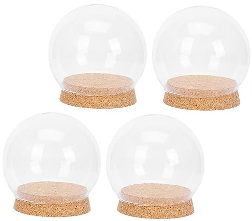 SOESFOUFU 4pcs Flower Glass Dome Cover with Cork, Eternal Flower Protector Ornament, 12cm Sphere Glass Adornment for Home Table Decoration and Holiday Display