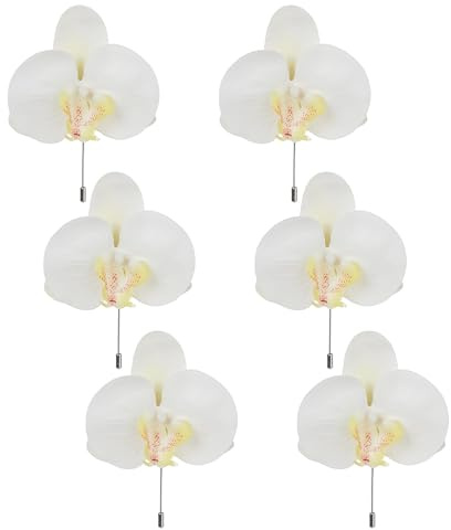 Mokylor 6 Stück Künstliche Phalaenopsis-Anstecknadel mit Anstecknadel, Hochzeits-Boutonniere für Männer, Künstliche Motten-Orchideen-Blume, Anstecknadel, Boutonniere, Anzug-Dekor