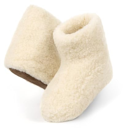 HEYO Hausschuhe Damen Herren Warme Wollhausschuhe Halbhoch | Hüttenschuhe aus 100% Wolle | Bequem und Atmungsaktiv | Boots für Winter (Beige, EU Schuhgrößensystem, Erwachsene, Numerisch, M, 41)