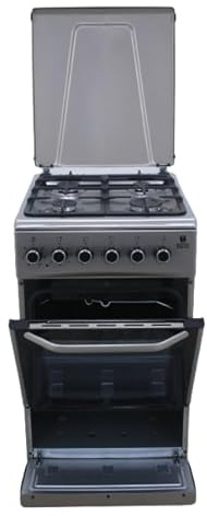 Gasline Gas-Elektro Standherd SHGE5060INX Elektrobackofen mit Gaskochfeld 50 cm Edelstahl Umluft, Grill mit Drehspieß