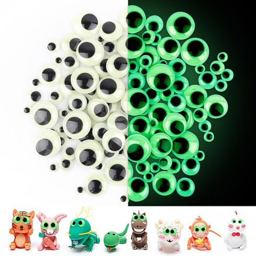Hoiny Wackelaugen Selbstklebend, 120 Stück Leuchtende Kulleraugen, 8-24mm Runde Wackelaugen Kunststoff, Bastelaugen Augen Aufkleber für Scrapbooking, Handwerk und Spielzeugzubehör