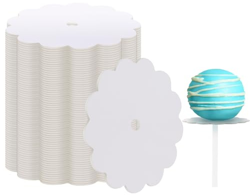 Tiangrid 100 Pcs Scalloped Cake Pop Boards with Hole 2 Inch Mini Round Candy Cake Base Cardboards for Baby Shower Dessert Table Cupcakes Pastries Birthday Party Wedding Supplies(White)