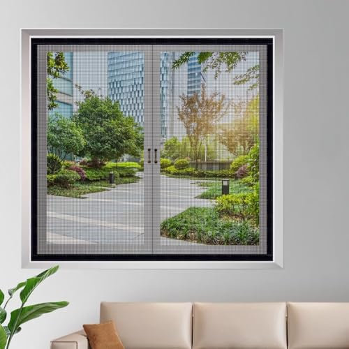 Zanzariera Finestra Rete 85x135cm Nero Protezione Adesiva contro le Zanzare Nastro Magico su tutto il Perimetro per Soggiorno Finestra da Tetto porta Balcone