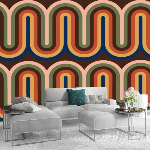LUPAXA 3D Papier Peint Rayures Colorées Des Années 70 Et 80，130x80cm Vagues Rétro Photo Mural Chambre moderne à la mode, grand fond de télévision